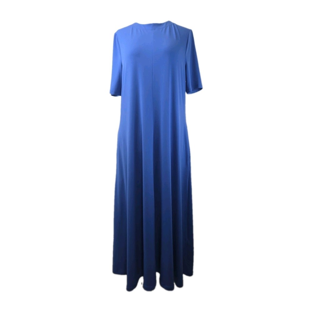 Chico's Size 1 (8-10) Blue Short Sleeve Stretch Knit Long Dress With Pockets